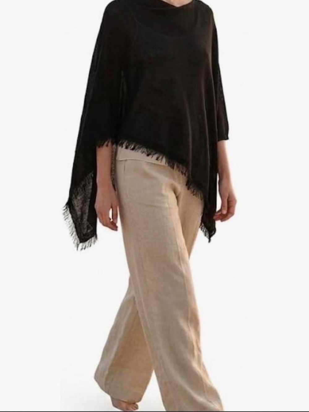 Black Fringe Draped Poncho